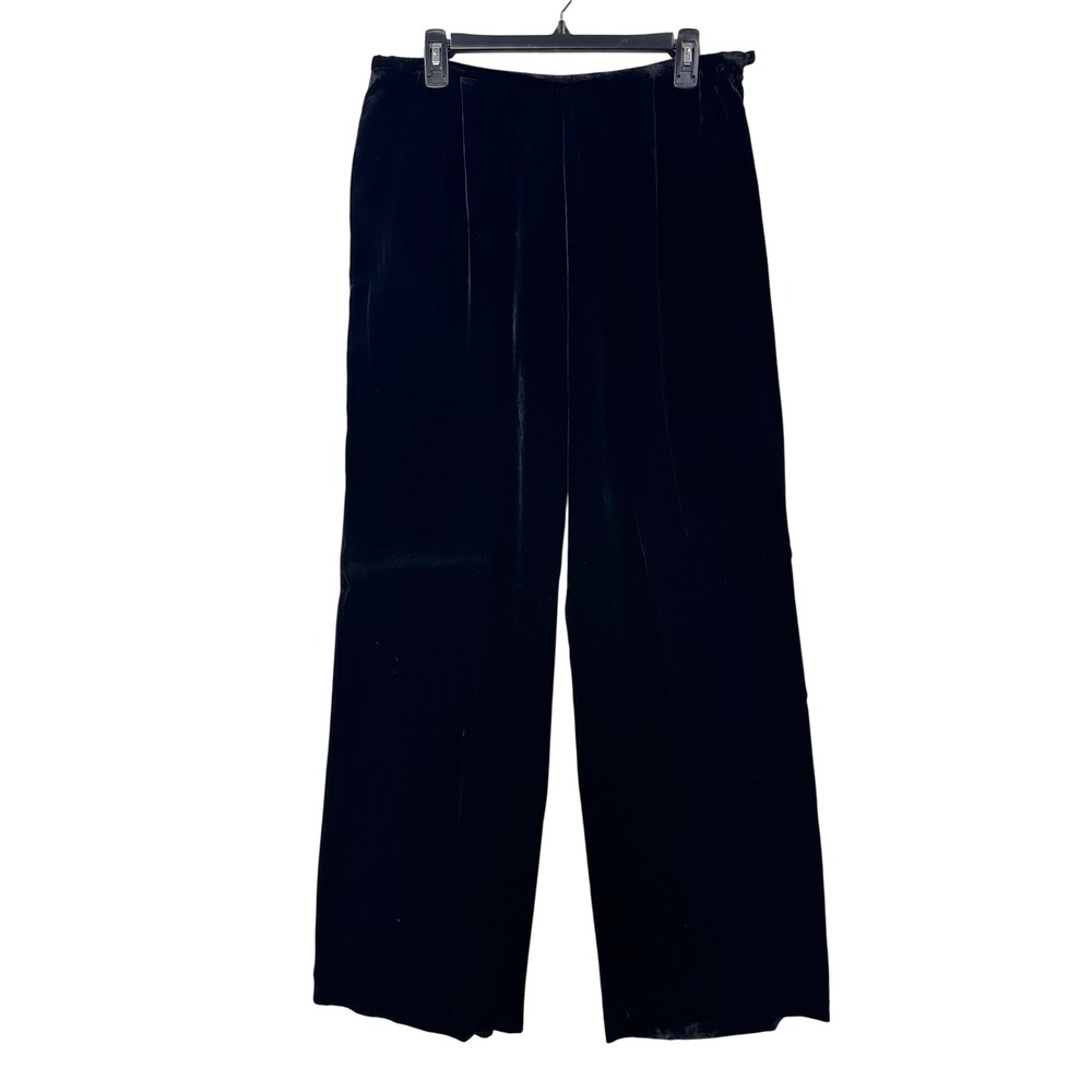 Nygard Collection Velvet Wide Leg Dress Pants Black Size 14 Pleated Trousers